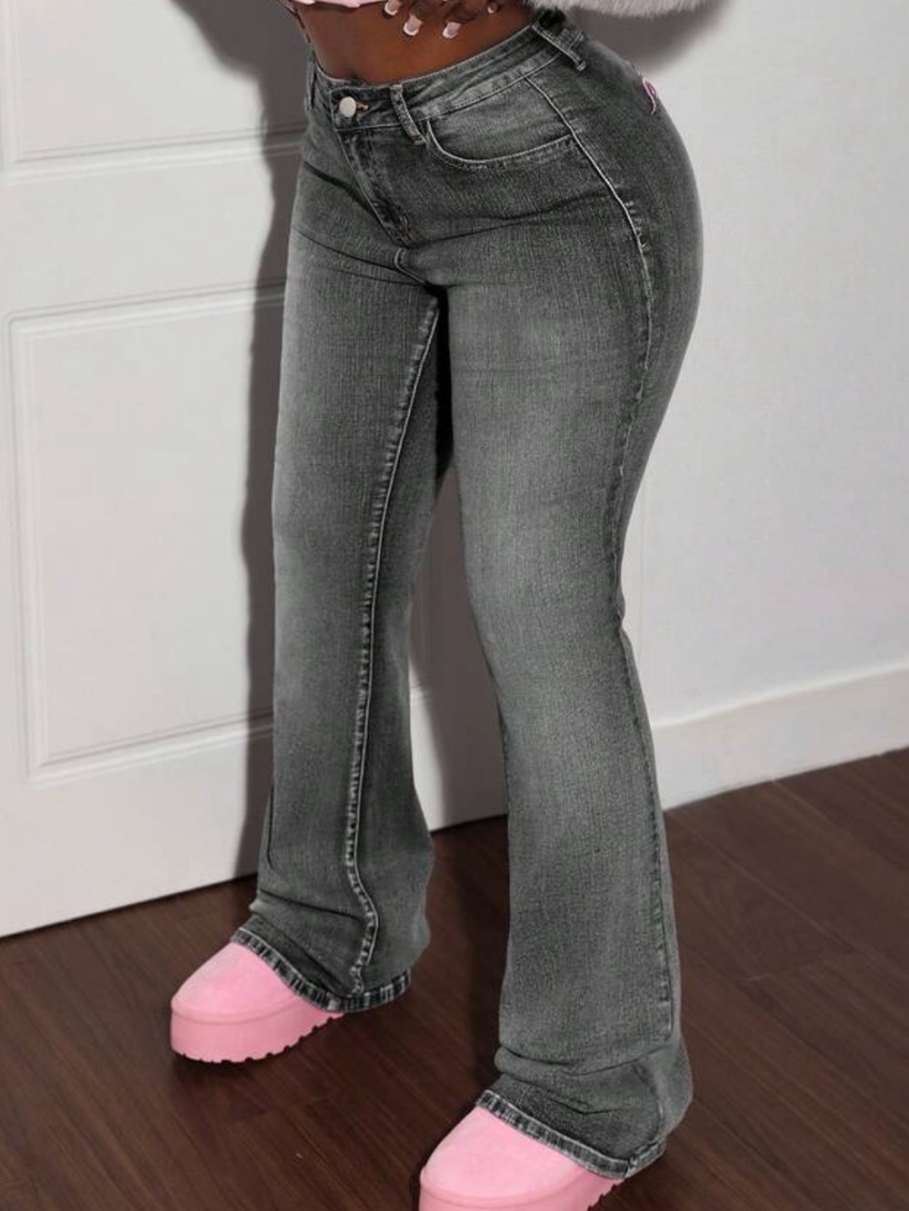 Gray High-Rise Flared Jeans - Women's Stylish Fit